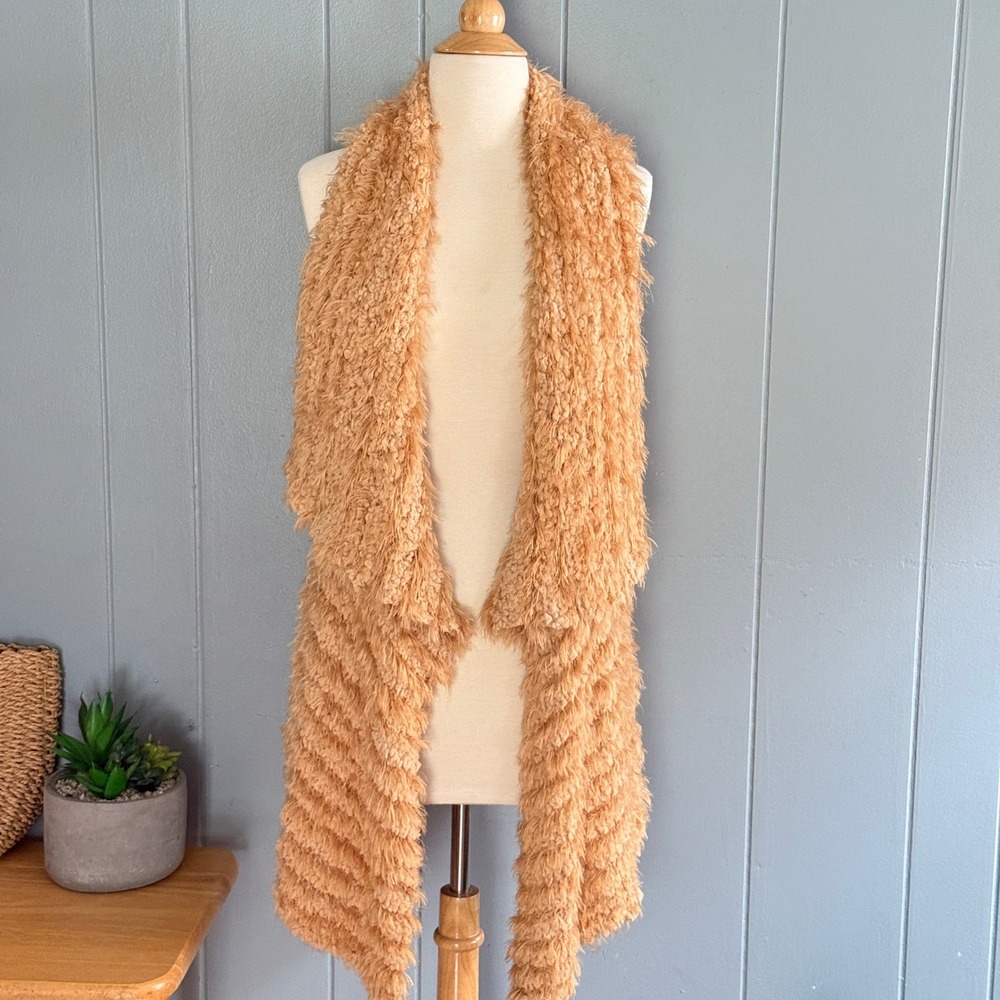 Kensie Shaggy Eyelash Knit Long Vest Faux Fur Boho Coachella Duster Penny Lane